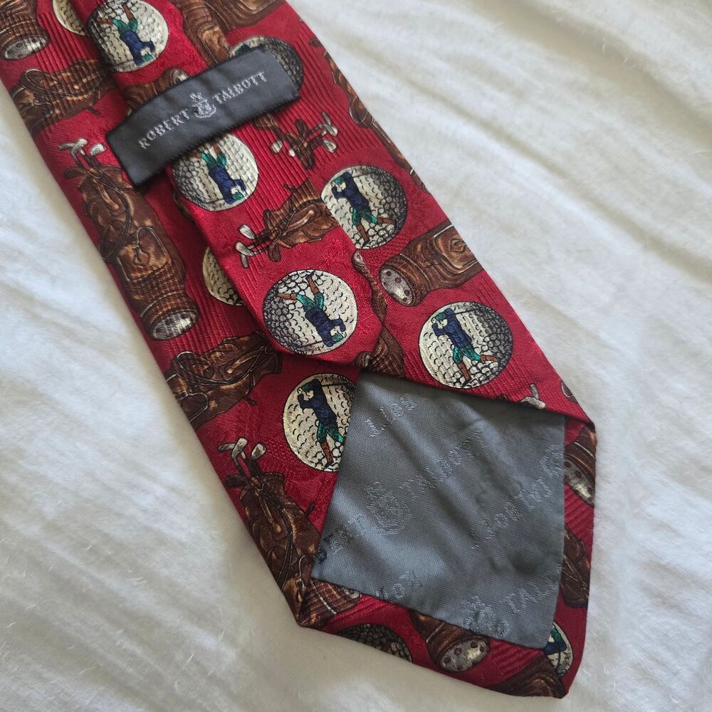 Robert Talbott Mens Golf Tie Hand Sewn Silk Red Burgundy Made in USA - Picture 2 of 5